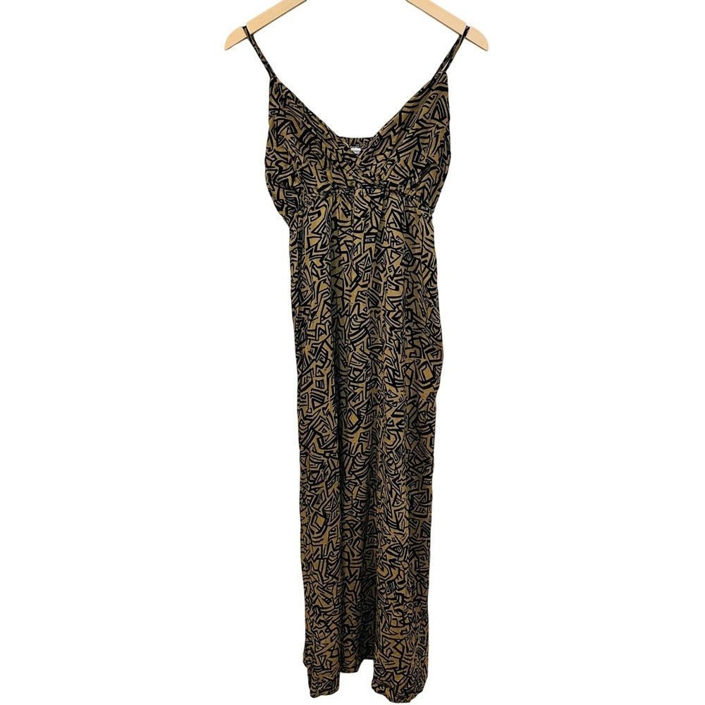 Charlotte Russe Maxi Dress Women Large Tan Black Geometric Tribal Boho Beach 90s